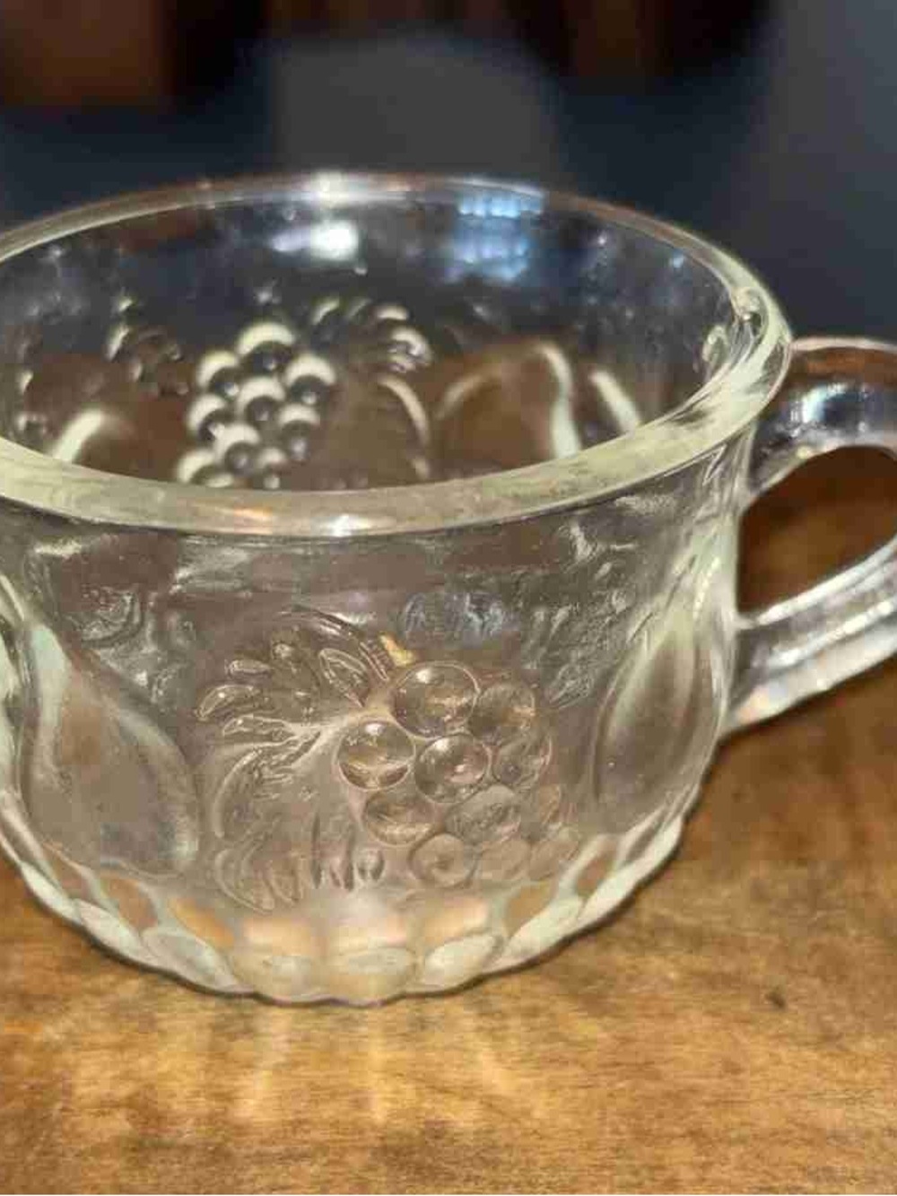 Clear Glass Grape-Relief Teacup - Clear